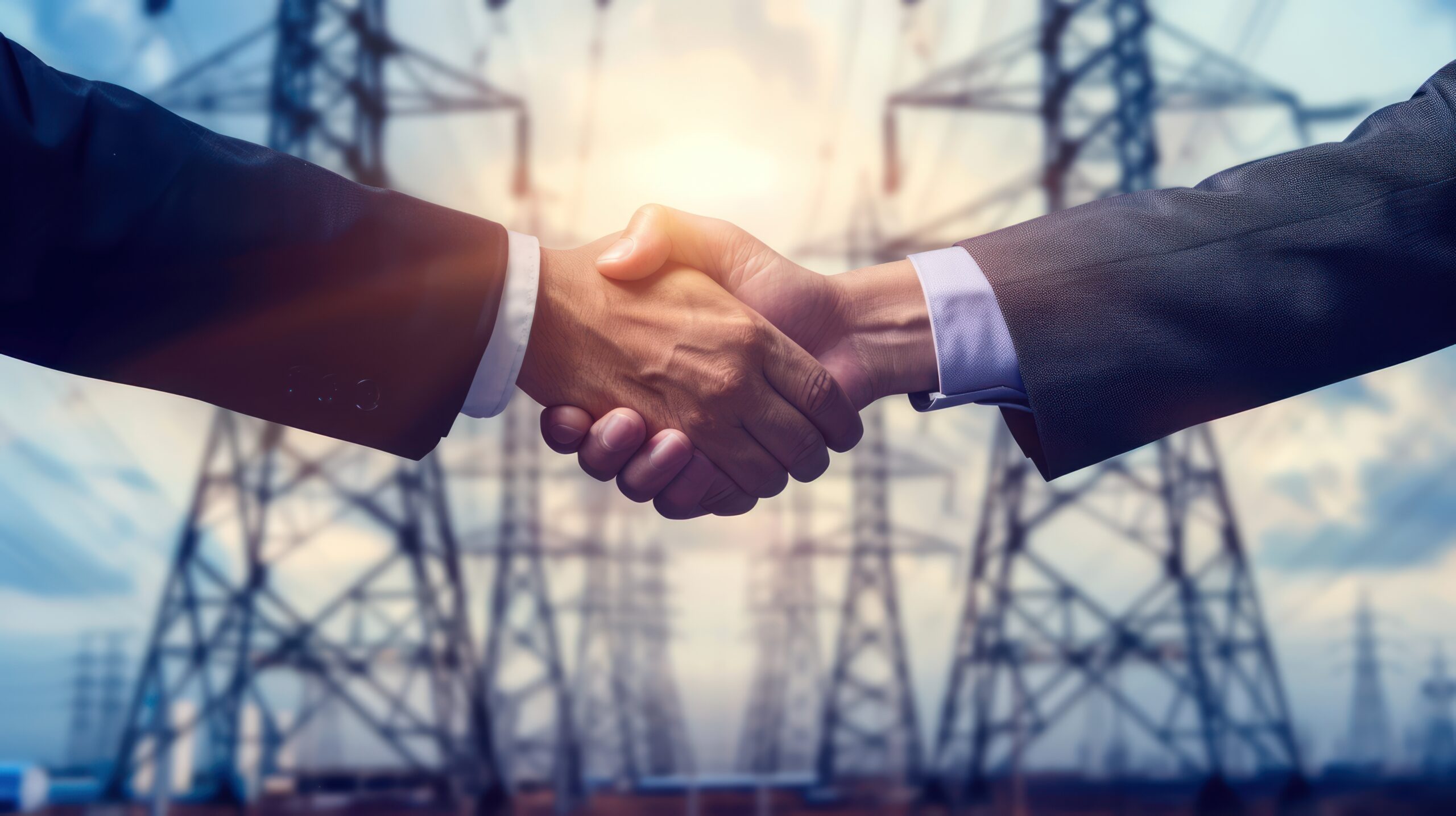 utility company ceo shaking hands with an electricity stakeholder representative